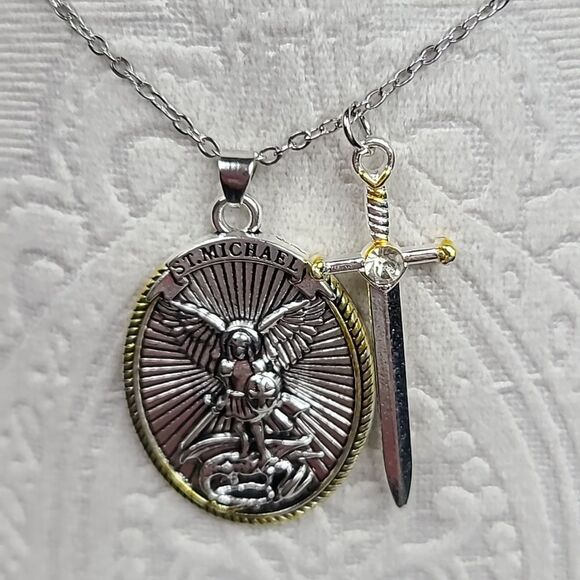 Saint Michael Sword Protection Archangel Necklace Pendant Religious Jewelry - Picture 10 of 11